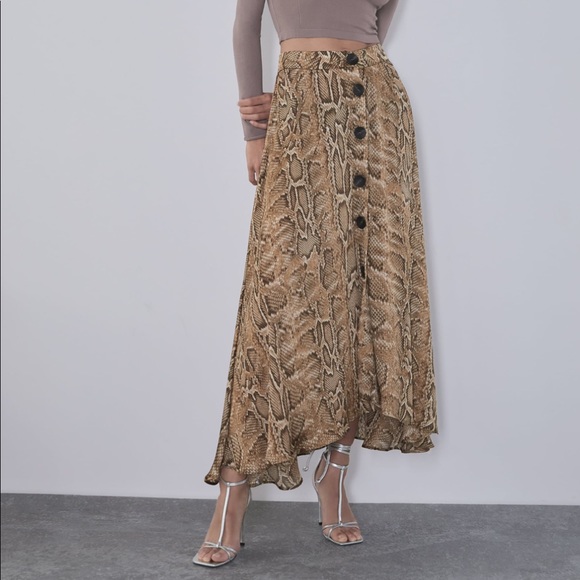 ZARA BNWT Snake Print Midi Skirt - Picture 2 of 8